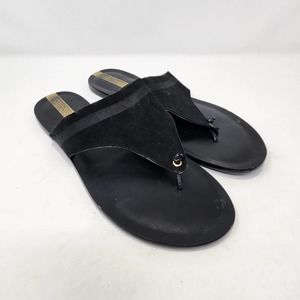 Kaanas Womens Black Leather Thong Slide Sandal 10 M Leather Sole Flats Open Toe